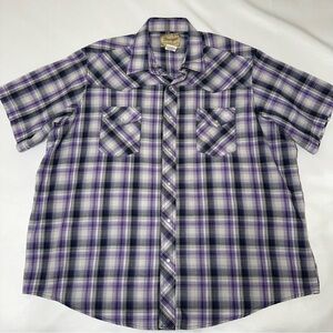 Wrangler Men's Casual Purple Plaid Button Down Shirt XXL pearl snaps‎